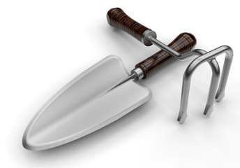 3D render illustration of a pair of two gardening tools.