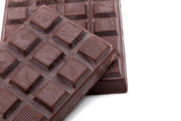 dark chocolate bars isolated on white background.