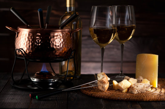 Swiss fondue cheese and white wine