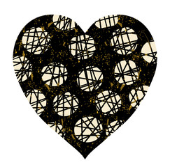 Heart in black and gold colors with dots and scratches for Valentine's day, invitations, wedding designs