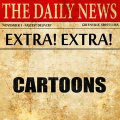 cartoons, article text in newspaper