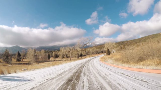 POV point of view - Driving through Garden of the Gods on late morning in the Winter