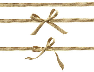Set of beige canvas ribbons and a bows