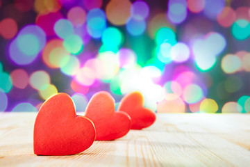 Obraz premium Red Hearts on wooden table.Valentine's day theme . High resolution photo.