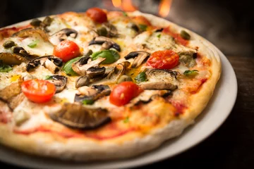 Papier Peint photo Pizzeria Pizza aux champignons, pizza aux champignons