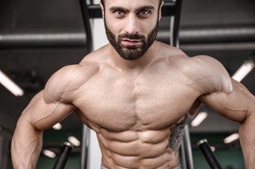 Handsome fitness model train in the gym gain muscle.