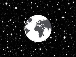 Planet Earth and space in a flat style. Star background. Vector illustration