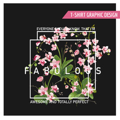 Tropical Orchid Flowers Background. Graphic T-shirt Design in Vector