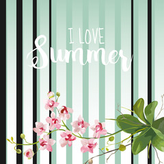 Obraz premium Tropical Orchid Flowers Background. Graphic T-shirt Design in Vector