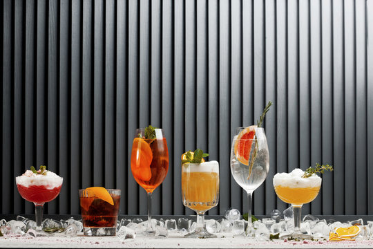 Assortment menu of cocktails with ice