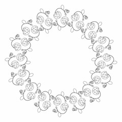 Elegant round frame the contours of strawberries. Simple spring decoration of the plant elements. Berries.