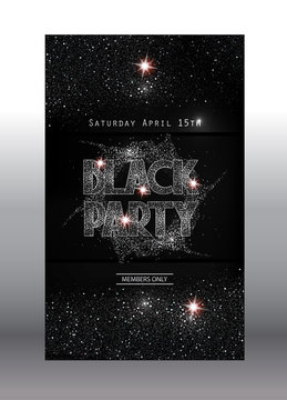 BLACK Party vertical sparkling banner. Vector illustration