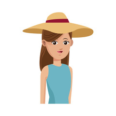 woman wearing a hat over white background. colorful design. vector illustration