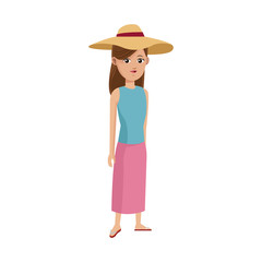 woman wearing a hat over white background. colorful design. vector illustration