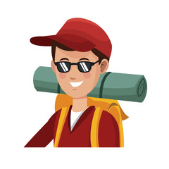 traveler man with backpack over white background. colorful design. people traveling concept. vector illustration