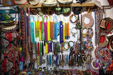 Traditional African jewelry the gift shop in Zanzibar