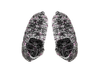 Polka dot wool headscarf on white background.