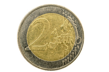 two euro coin closeup isolated on white background