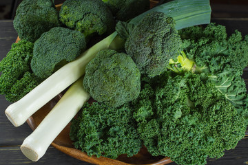 Green winter superfood - Kale green cabbage, broccoli and leeks