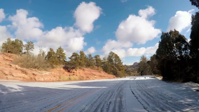 POV point of view - Driving through Garden of the Gods on late morning in the Winter