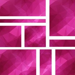 Vector banners set with polygonal abstract pink triangles. Abstract polygonal low poly banners