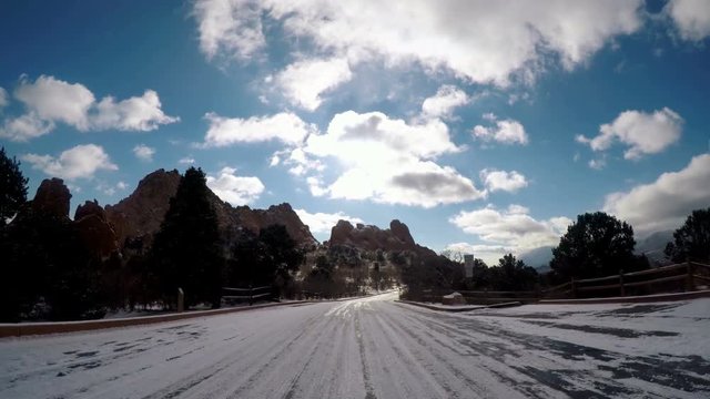 POV point of view - Driving through Garden of the Gods on late morning in the Winter