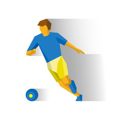 Running football player. Athlete isolated on white background with shadows. International sport games infographic. Man with a ball playing soccer - flat style vector clip art.