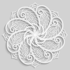Lace 3D mandala,  round symmetrical openwork pattern,  decorative  snowflake, arabic ornament, decorative design element,  vector