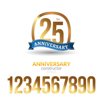 Anniversary badge label ribbon sign design. Anniversary constructor with golden numbers. Congratulation symbol