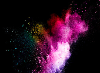 abstract powder color explosion isolated on black background.