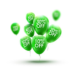 Green balloons market advertisment sale concept. Store or shop marketing banner design. Retail discount background © kolonko