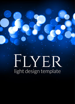 Poster design template with bokeh light effect. Vector modern card concept. Holiday flyer template for concert or show party.