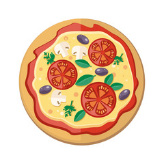Pizza with Tomatoes, Olives, Mushrooms and Herbs