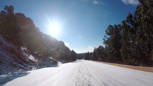 POV point of view - Driving through Garden of the Gods on late morning in the Winter