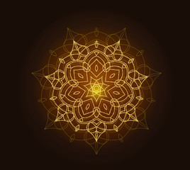 Shiny floral mandala background with gold glitter texture