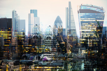 City of London at night. Multiple exposure image