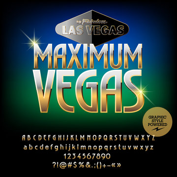 Vector casino logo Maximum Vegas. Set of letters, numbers and symbols. Contains graphic style