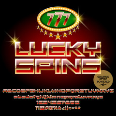 Vector casino emblem Lucky spins. Set of letters, numbers and symbols. Contains graphic style