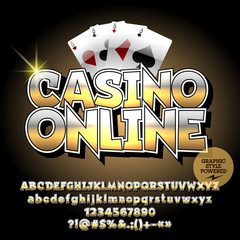 Vector golden banner Casino online. Set of letters, numbers and symbols. Contains graphic style