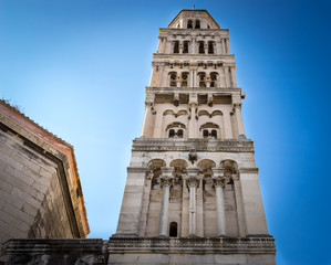 Fototapeta premium Cathedral bell tower of Diocletian palace ruins, Split, Croatia