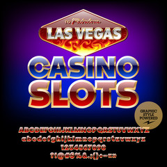Obraz premium Vector burning sign Las Vegas Casino slots. Set of letters, numbers and symbols. Contains graphic style