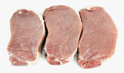 Center cut thick pork chops. Isolated.