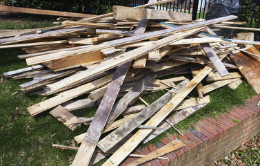 Construction site lumber debris.
