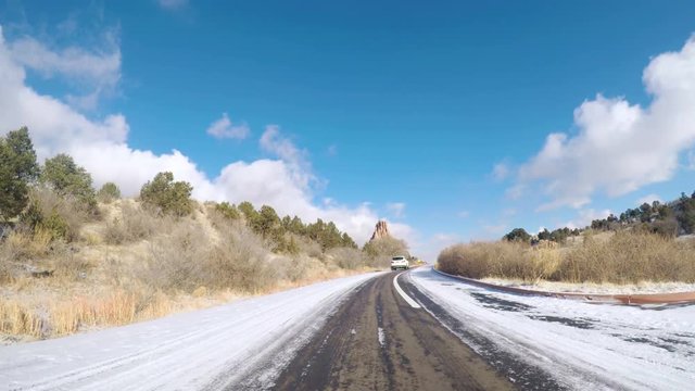 POV point of view - Driving through Garden of the Gods on late morning in the Winter