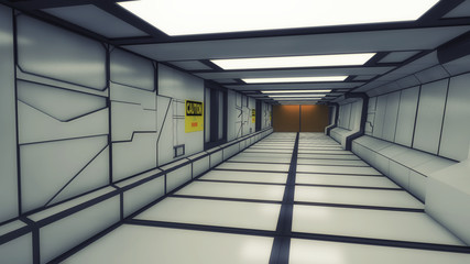 3d Futuristic interior of a spacecraft