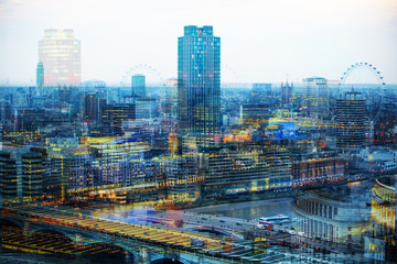 City of London at night. Multiple exposure image