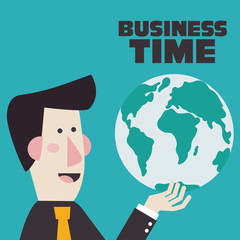 Successful businessman holds earth globe in a hand