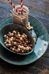 Healthy food on rustic table