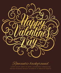 Happy Valentine's day hand lettering romantic background. Can be used for websites, poster, printing, banner, greeting card. Vector illustration