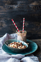 Healthy food on rustic table